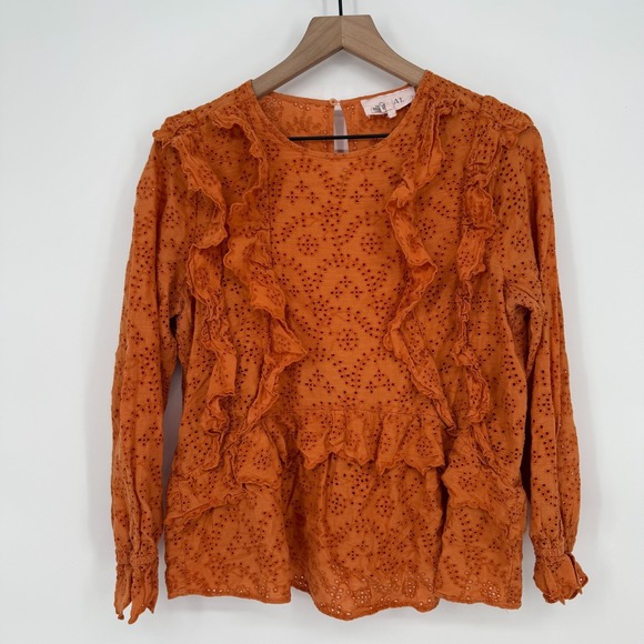 The Great Eyelet Ruffle Flutter Top Womens 3 Rust Orange Cotton Keyhole Back - Picture 1 of 8